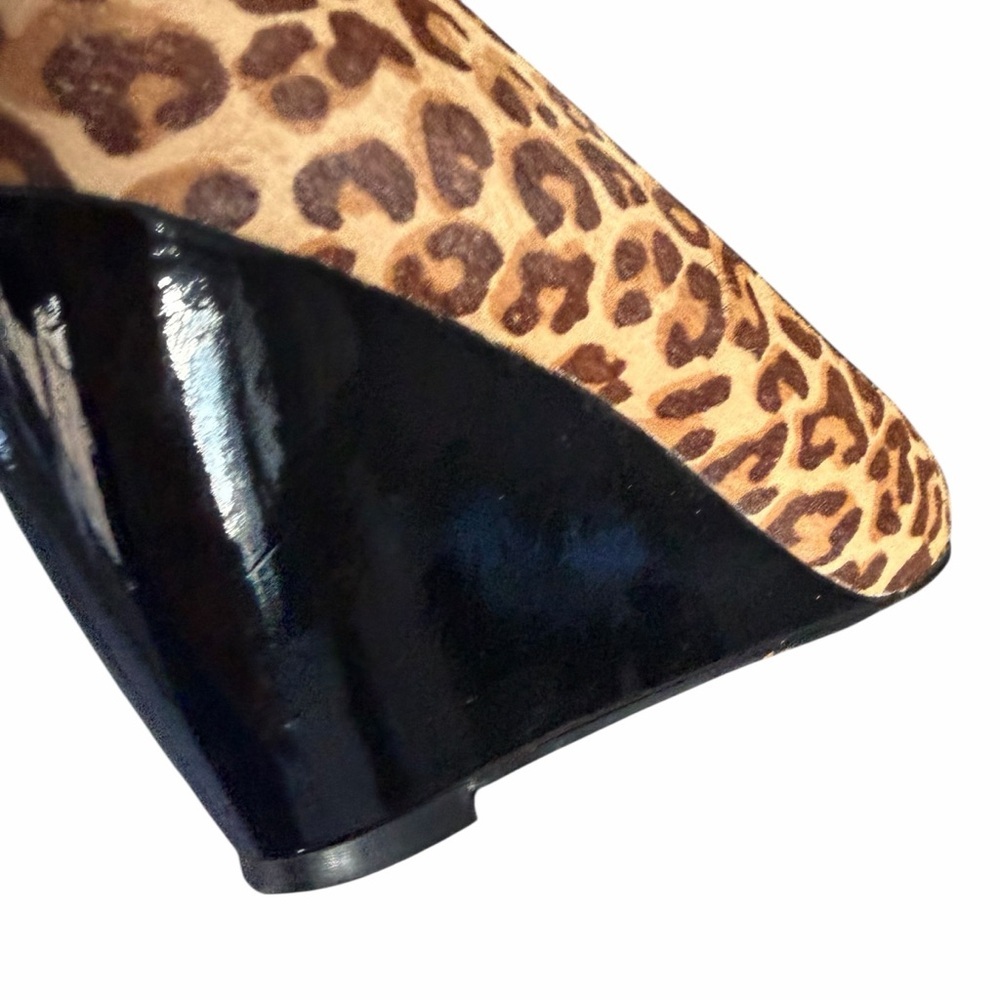 Cole Haan Leopard Print Calf Hair Black Patent Wedge Heels Size 8 - Picture 13 of 16